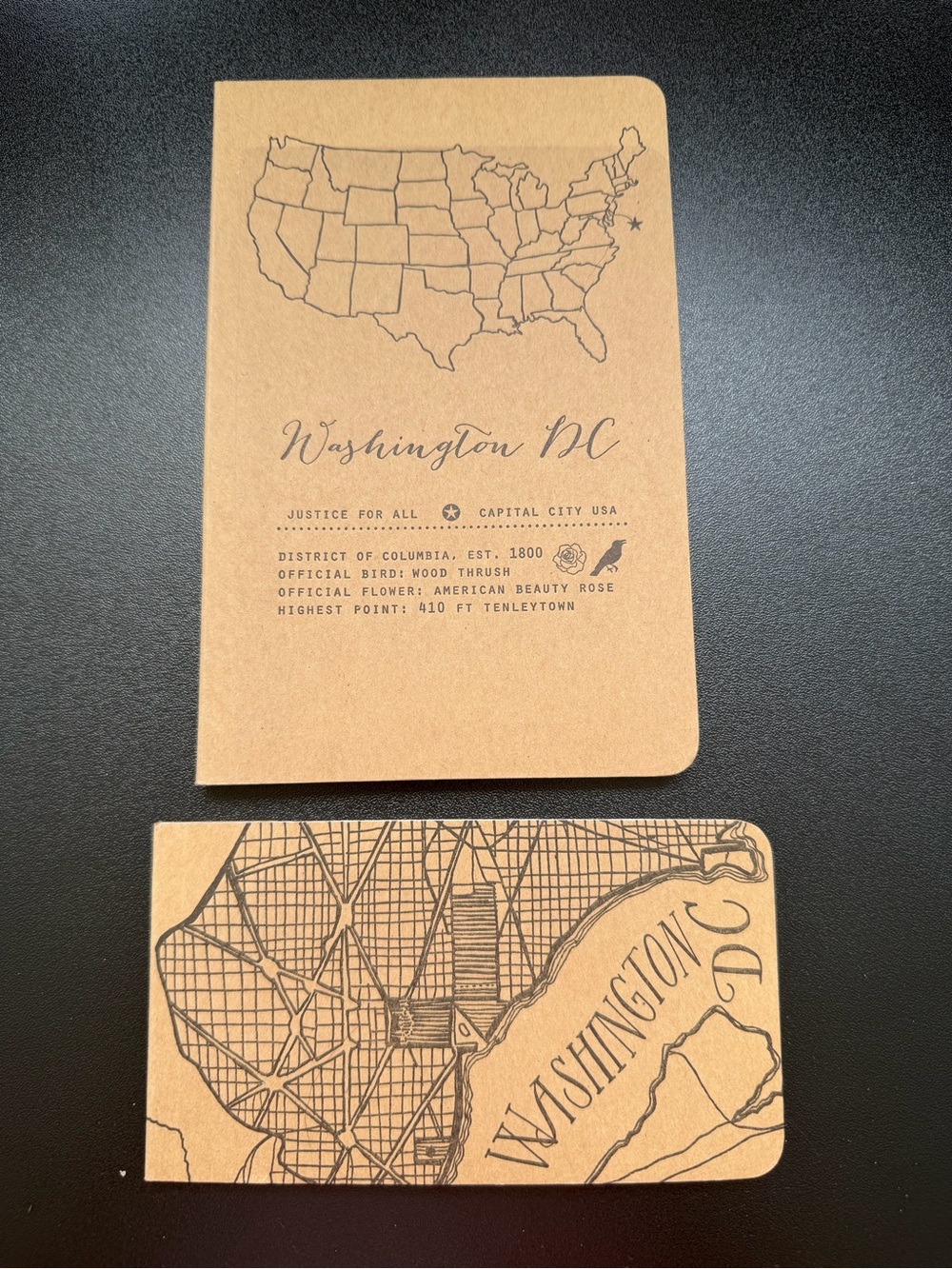 New Blackbird Letterpress Set of Notebooks State City Washington DC Map Journal